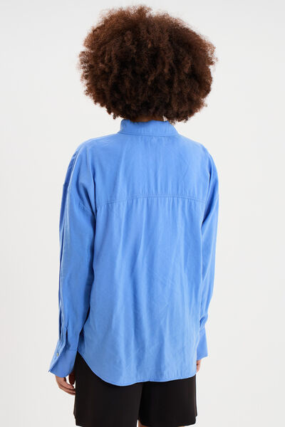 Chemise fluide manches longues oversize bleu electrique femme