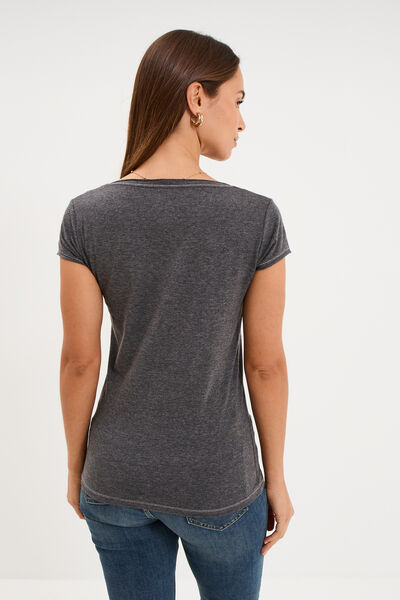 T-shirt manches courtes gris fonc&eacute; femme
