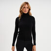 Pull col roul&eacute; avec boutons poignets noir femme