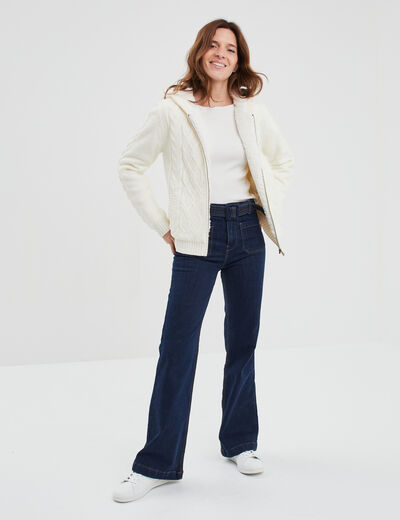 Sweat zippé doublure effet sherpa ecru femme