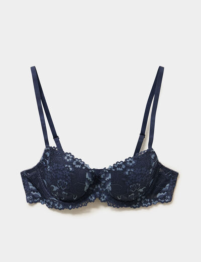 Soutien-gorge corbeille en dentelle bleu marine femme