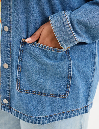 Veste surchemise en jean denim stone femme grande taille