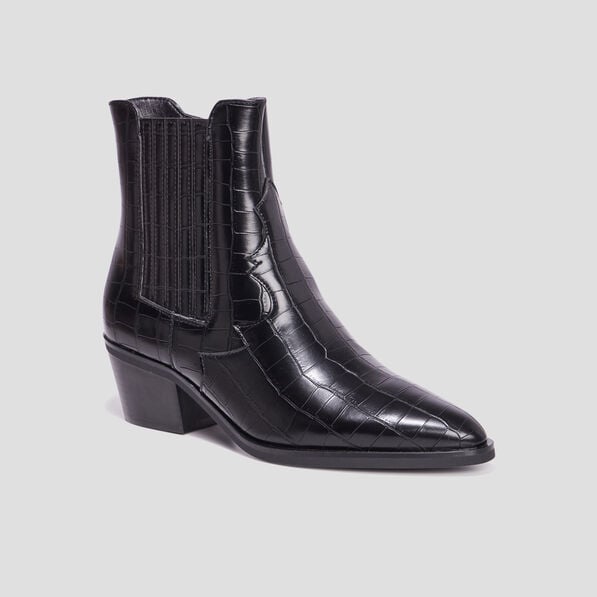 bottines santiags aspect croco a talons noir femme Bottines santiags aspect croco à talons noir femme