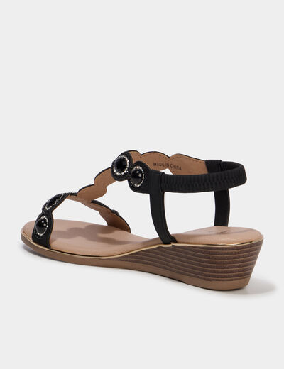 Sandales compens&eacute;es 5 cm d&eacute;tails bijoux noir femme