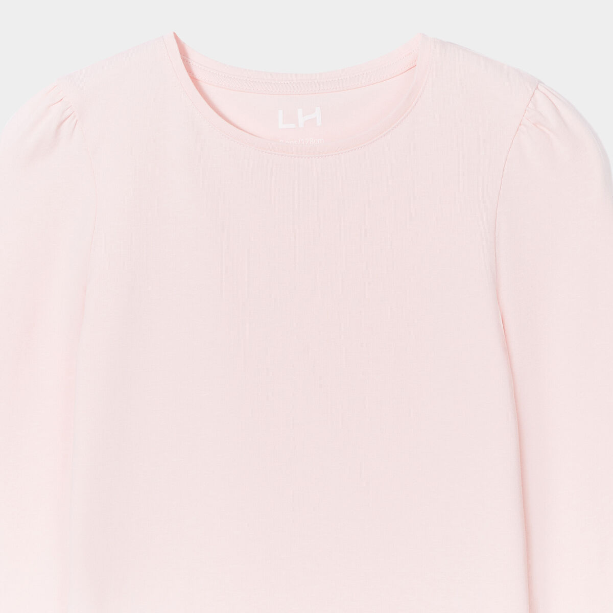 T-shirt coton manches longues &agrave; fronces rose clair fille