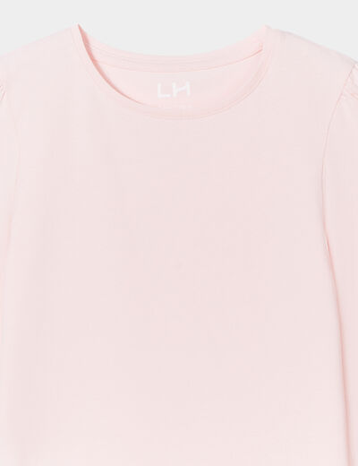 T-shirt coton manches longues à fronces rose clair fille