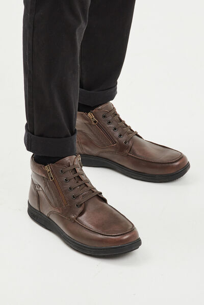 Bottines détails zippés en cuir Berzigo marron homme