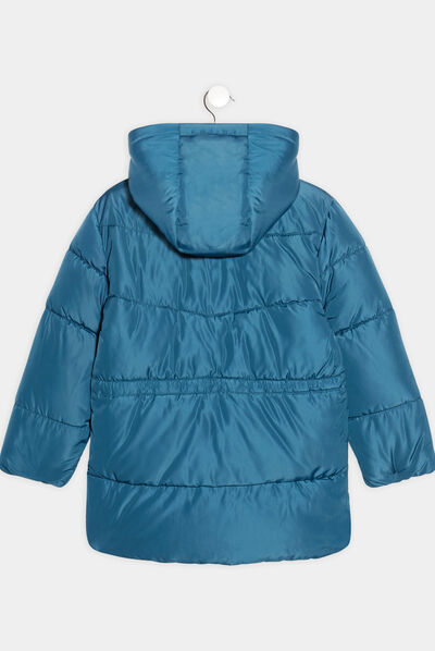 Doudoune droite à capuche bleu canard fille