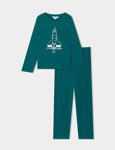 Ensemble pyjama pantalon 2 pièces coton vert garçon