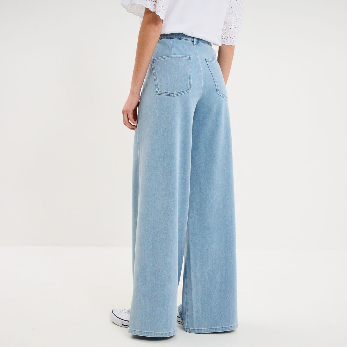 Jeans wide leg &agrave; pinces denim triple stone femme