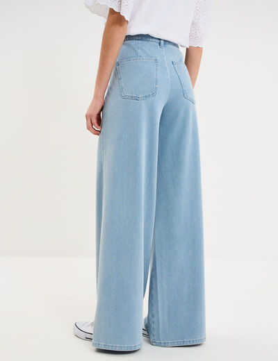Jeans wide leg &agrave; pinces denim triple stone femme