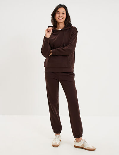 Pantalon de jogging molletonn&eacute; marron fonc&eacute; femme