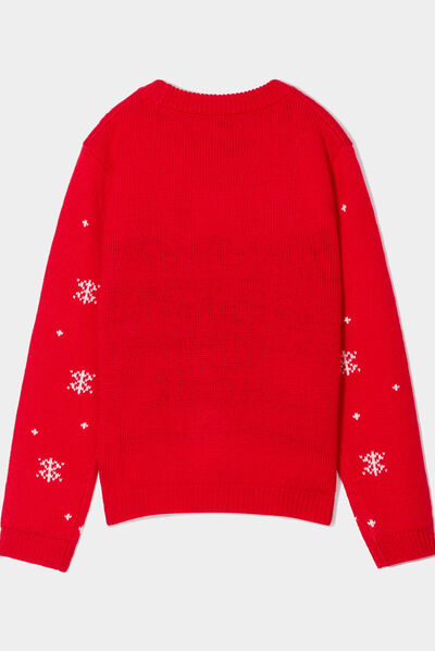 Pull de Noël à sequins manches longues rouge fille