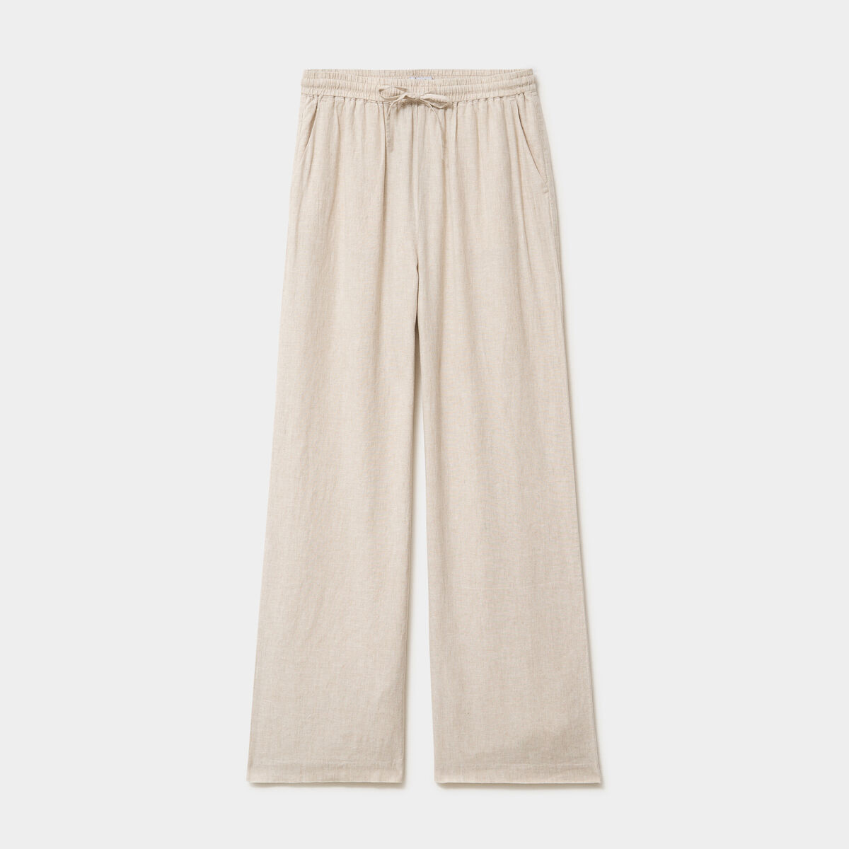 Pantalon large lin m&eacute;lang&eacute; beige femme