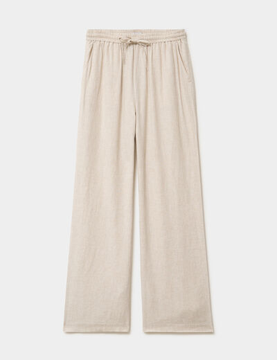 Pantalon large lin m&eacute;lang&eacute; beige femme
