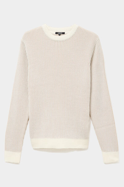 Pull c&ocirc;tel&eacute; col rond manches longues gris clair homme