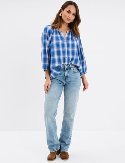 Blouse manches 3/4 ballons coton Creeks bleu femme