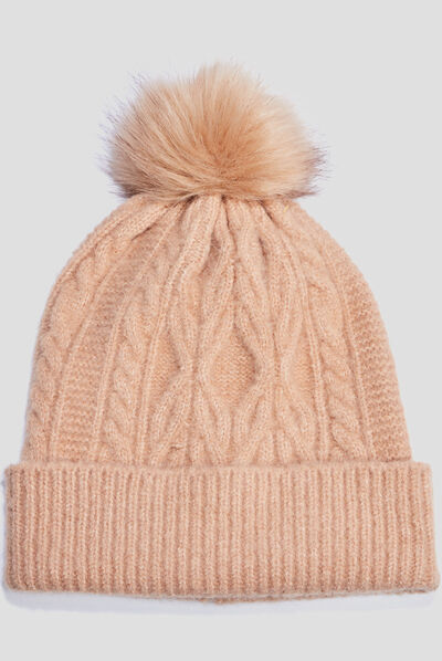 Bonnet à pompon sable femme