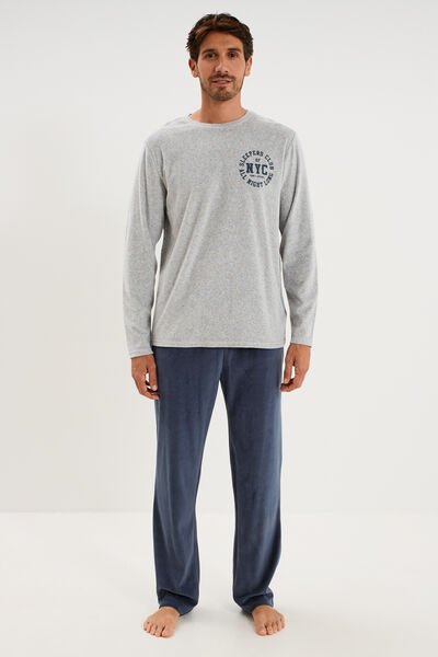Ensemble pyjama pantalon effet velours gris homme