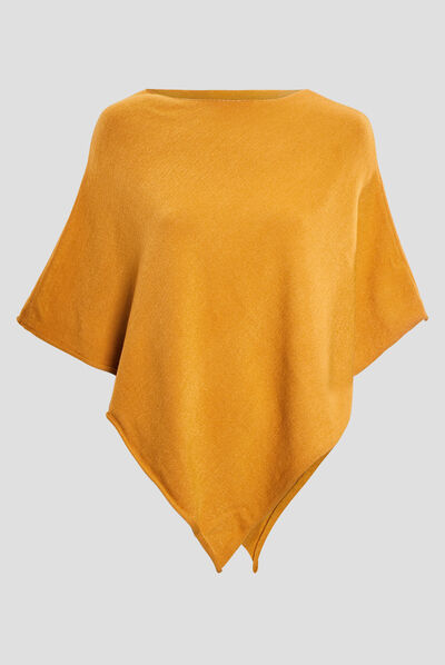 Poncho asymétrique jaune moutarde femme