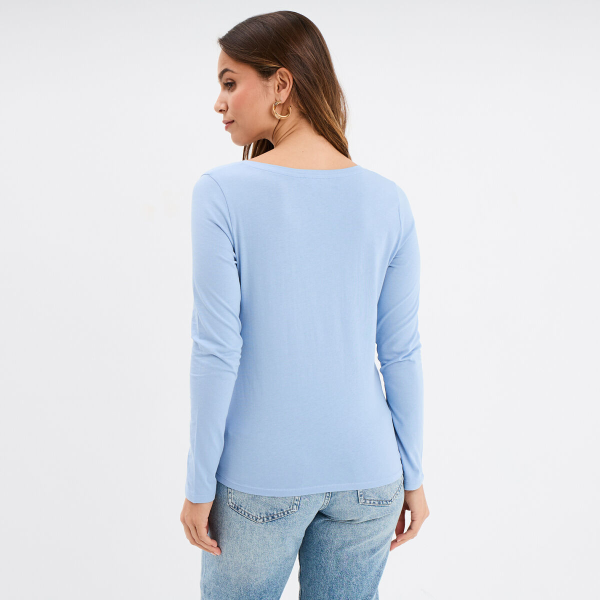 T-shirt manches longues, jersey en coton biologique(**), bleu ciel