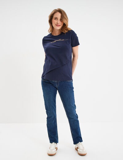 Jeans grossesse droit avec bandeau denim stone femme maternité