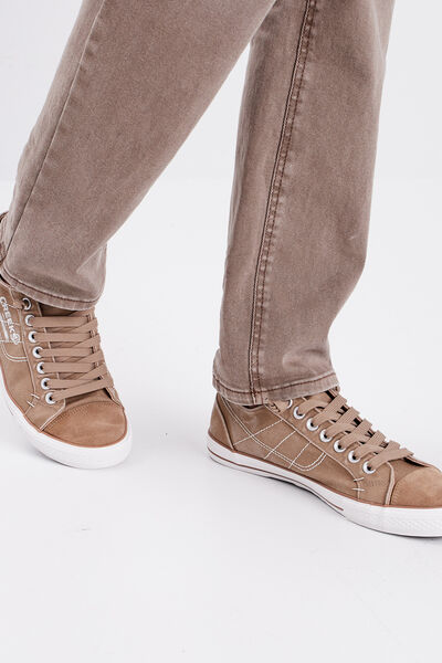 Baskets basses en toile &agrave; lacets sable homme