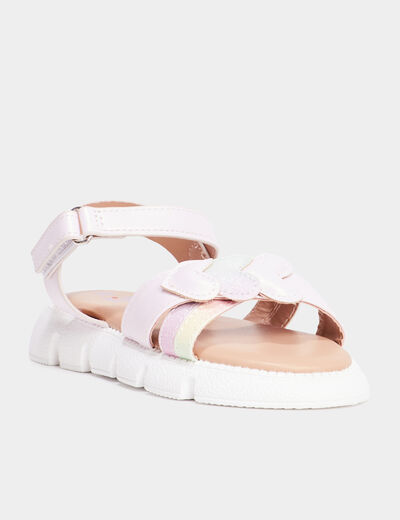 Sandales avec coeurs et paillettes rose fille