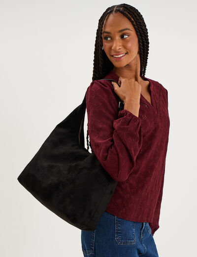 Sac effet su&eacute;dine zipp&eacute; grand format noir femme