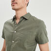 Chemise manches courtes lin mélangé vert kaki homme