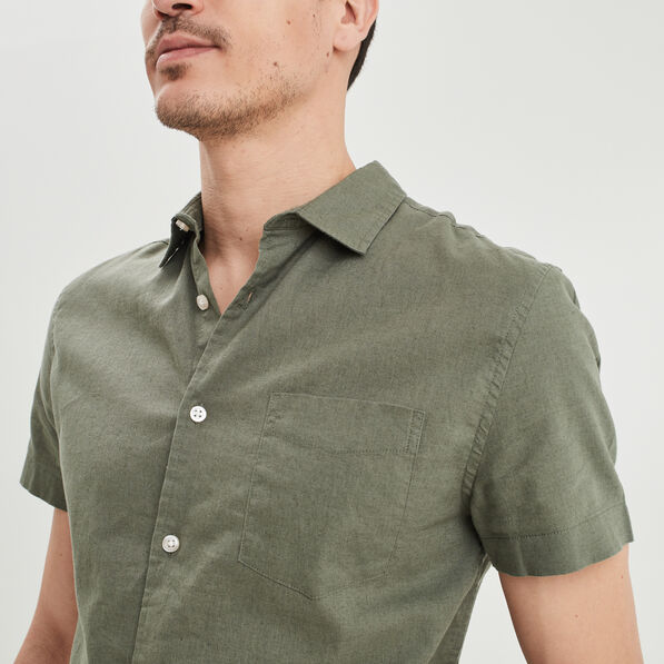 Chemise manches courtes lin mélangé vert kaki homme