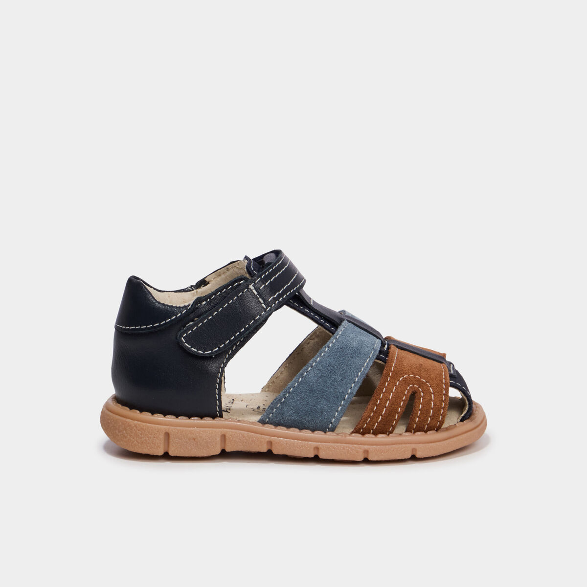 Sandales &agrave; scratchs en cuir bleu b&eacute;b&eacute; gar&ccedil;on