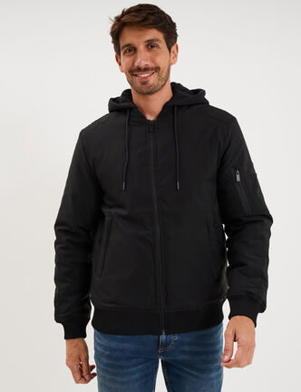 Veste bomber d&eacute;perlante capuche amovible noir homme