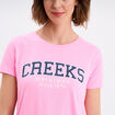 T-shirt col rond manches courtes rose fluo femme