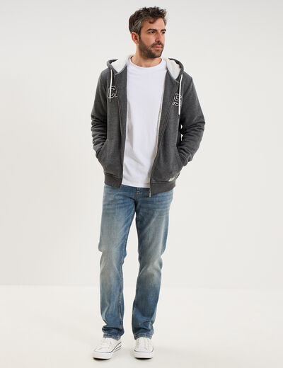 Sweat zipp&eacute; &agrave; capuche doubl&eacute; gris fonc&eacute; homme