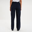 Pantalon taille haute droit avec pinces bleu fonc&eacute; femme
