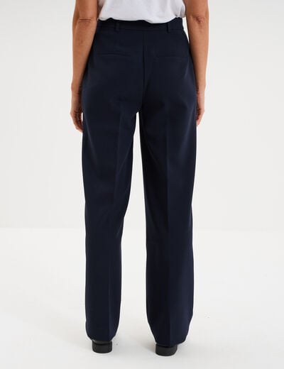 Pantalon taille haute droit avec pinces bleu fonc&eacute; femme