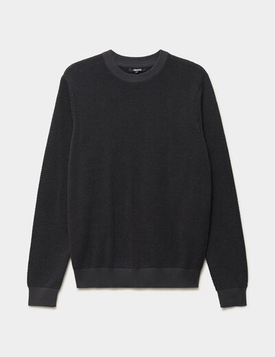 Pull col rond manches longues gris fonc&eacute; homme