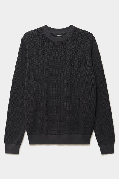 Pull col rond manches longues gris fonc&eacute; homme
