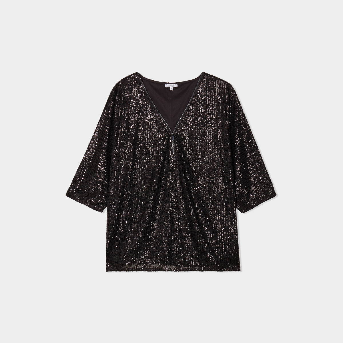 T-shirt sequins manches courtes noir femme grande taille