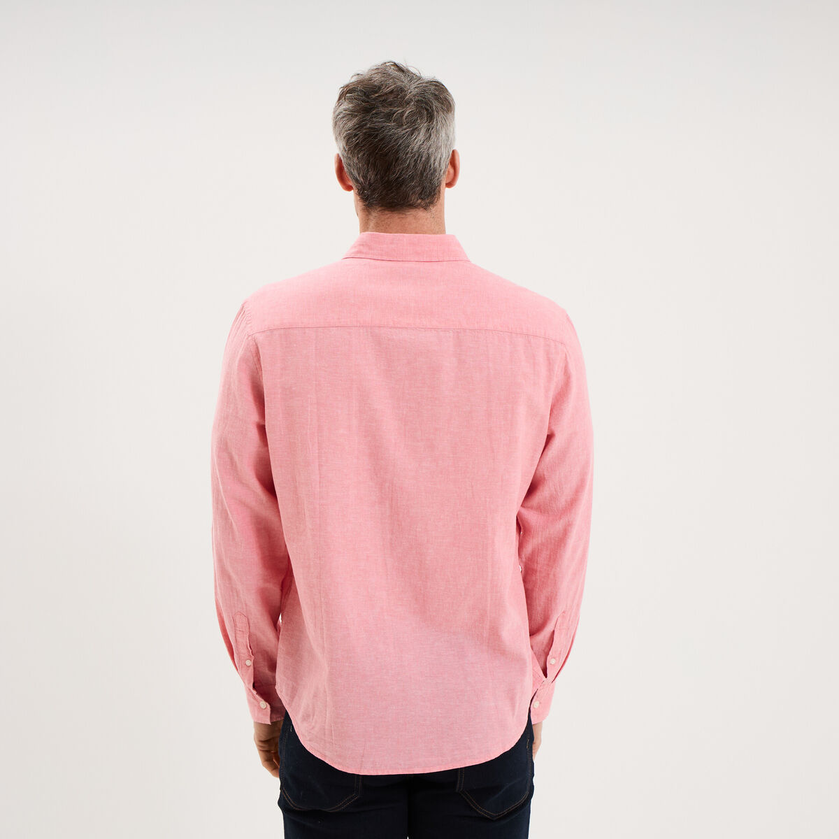 Chemise manches longues lin m&eacute;lang&eacute; rose fushia homme