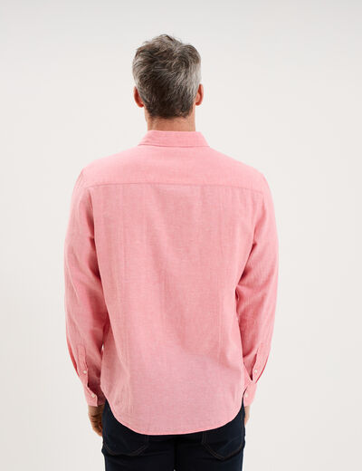 Chemise manches longues lin m&eacute;lang&eacute; rose fushia homme