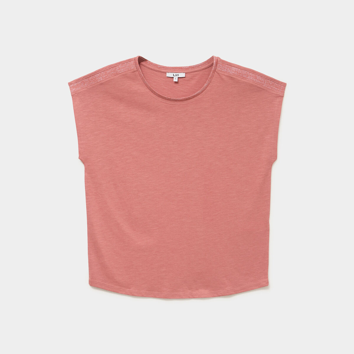 T-shirt col rond manches courtes terracotta femme