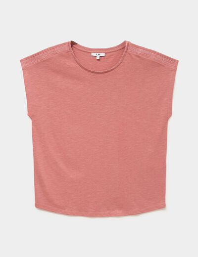 T-shirt col rond manches courtes terracotta femme