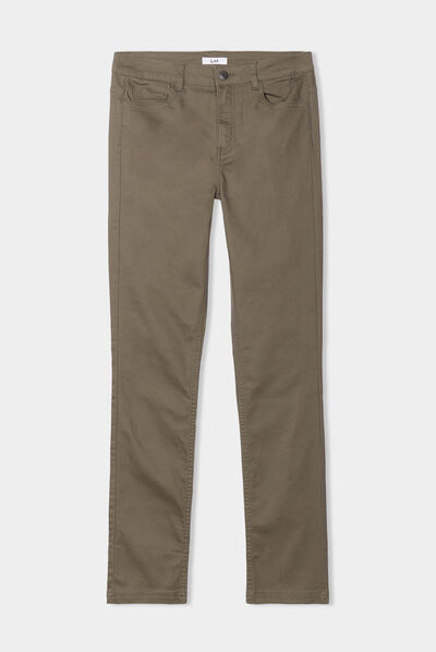 Pantalon slim taille normale vert kaki femme