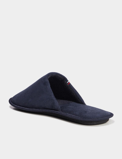 Chaussons mules effet velours bleu marine homme