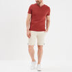 T-shirt manches courtes col tunisien rouge fonc&eacute; homme