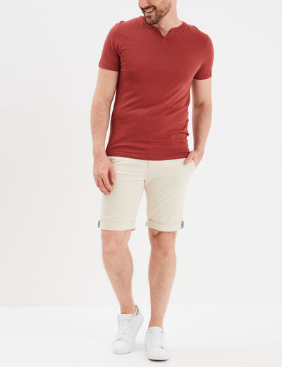 T-shirt manches courtes col tunisien rouge fonc&eacute; homme