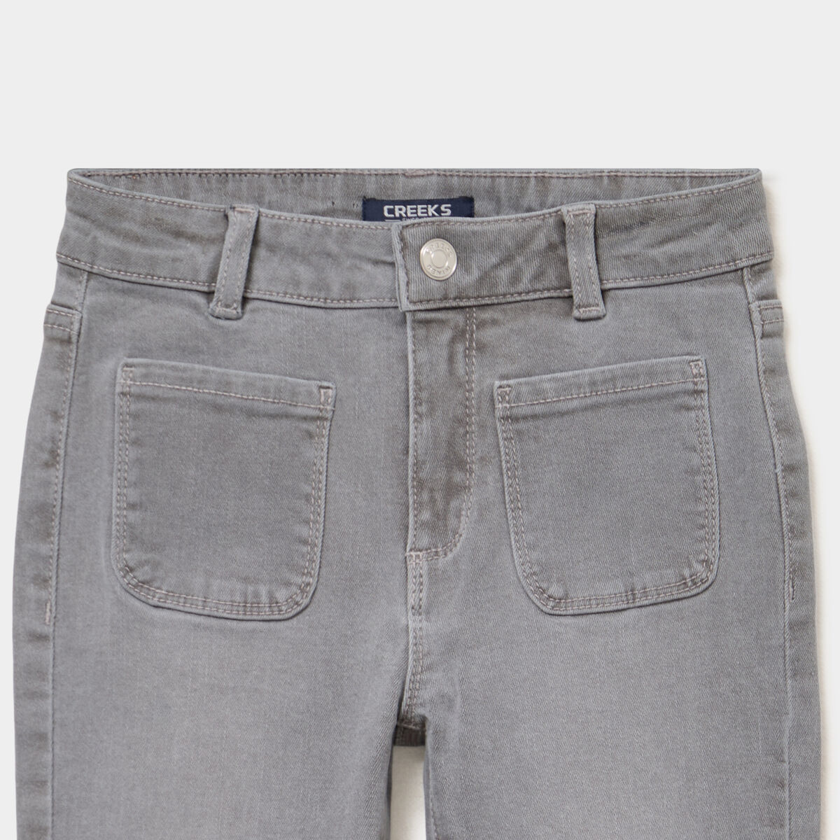 Jean flare poches plaqu&eacute;es denim gris fille
