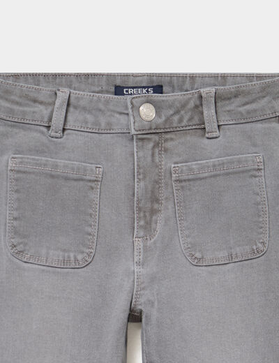 Jean flare poches plaqu&eacute;es denim gris fille